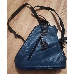 Hadaki Leather Backpack Crossbody Shoulder Bag Purse Convertible Strap Blue Blac